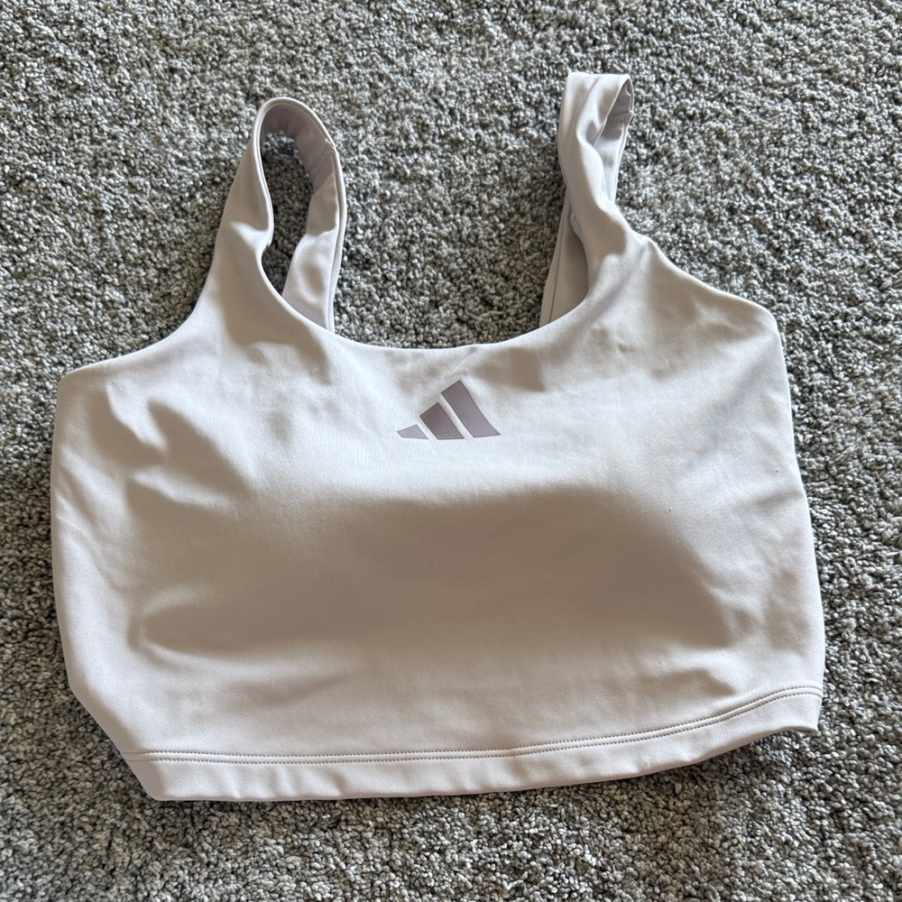 adidas Pale Beige Crop Sports Bra with Logo